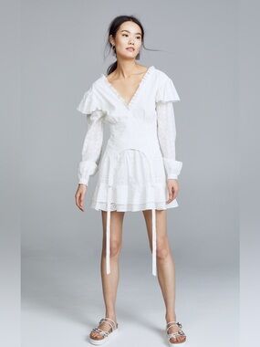 NWOT Sandy Liang Yachty White Lace Ruffle Corset Dress Sz 2 ✨RARE ✨